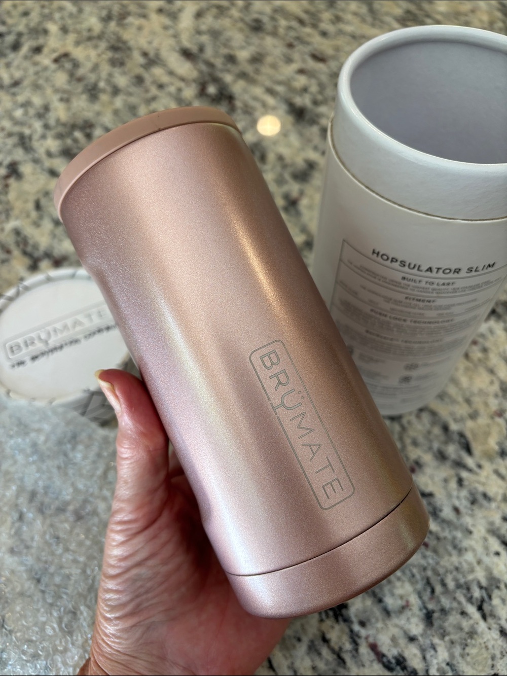 Brumate Hopsulator Slim Glitter Rose Gold 12oz Can Cooler - Picture 3 of 8